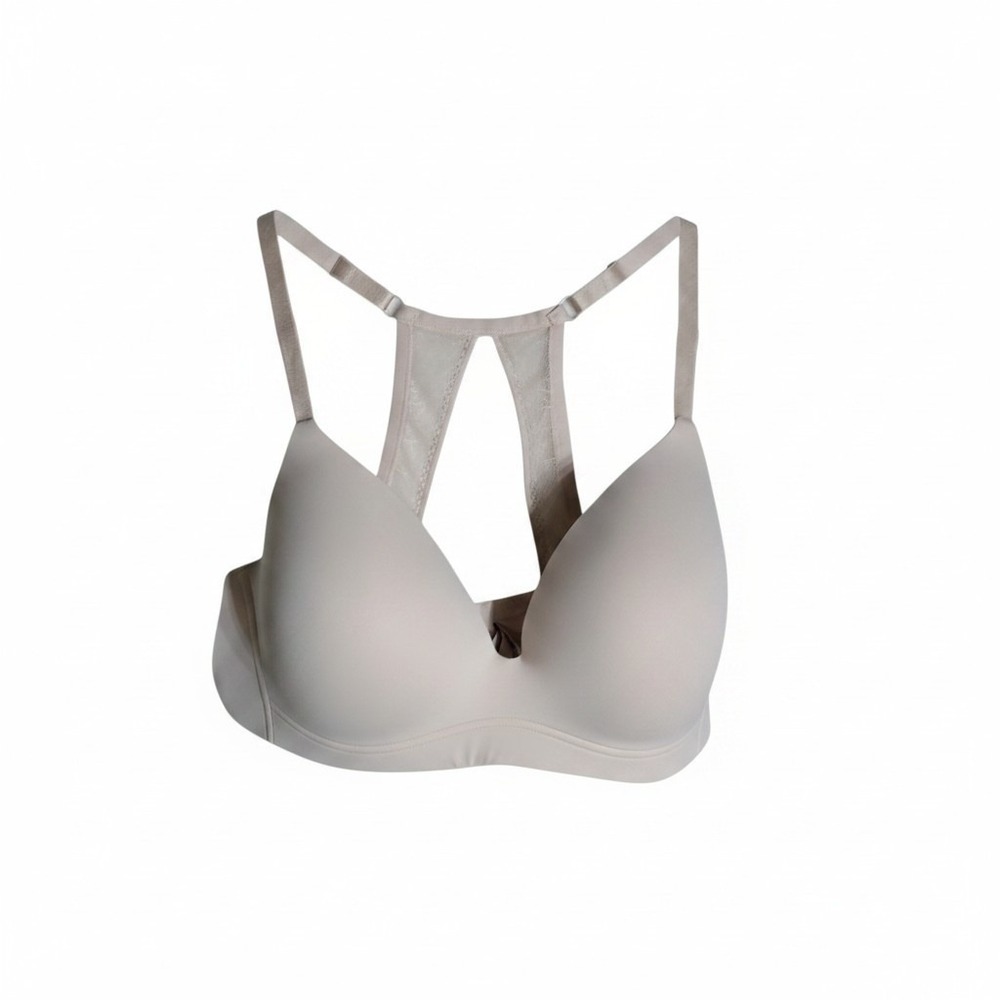 Victorias Secret Wireless Racerback Bra 38DD Beige Lace Mesh Back 404838-MSW